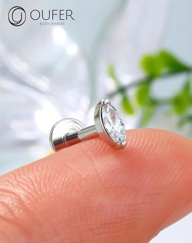 OUFER 925 Sterling Silver Helix Piercing Jewelry, 8mm Flat Back Silver Cartilage Earrings Stud, Internally Threaded CZ Conch Tragus Helix Earrings, 16G Labret Lip Rings For Women Men Gift (Silver-8mm) in Saudi Arabia