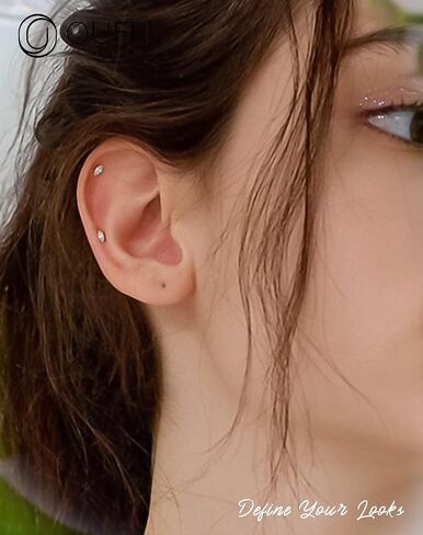 OUFER 925 Sterling Silver Helix Piercing Jewelry, 8mm Flat Back Silver Cartilage Earrings Stud, Internally Threaded CZ Conch Tragus Helix Earrings, 16G Labret Lip Rings For Women Men Gift (Silver-8mm) in Saudi Arabia