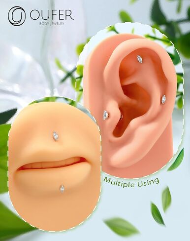 OUFER 925 Sterling Silver Helix Piercing Jewelry, 8mm Flat Back Silver Cartilage Earrings Stud, Internally Threaded CZ Conch Tragus Helix Earrings, 16G Labret Lip Rings For Women Men Gift (Silver-8mm) in Saudi Arabia