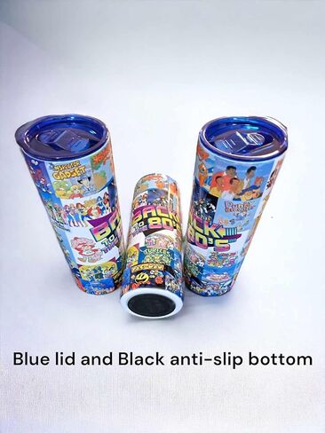 Back to the 80s Eighties 1980 Cartoon Characters Themed Deluxe Custom Tumbler Cup - 20 oz Stainless Steel Skinny with Lid and Straw - Comes with Blue Lid and Black Anti-Slip Bottom in Saudi Arabia