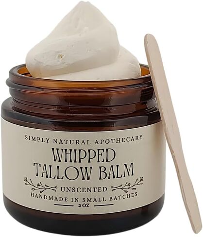 Tallow Balm - Whipped & Handmade - Marula OIl- Moisturizing Face and Body Cream/Butter -Unscented - Sensitive & Dry Skin, Eczema, Psoriasis, Acne - Grass Fed Cows - Vitamins A, K, D, E (Unscented) in Saudi Arabia