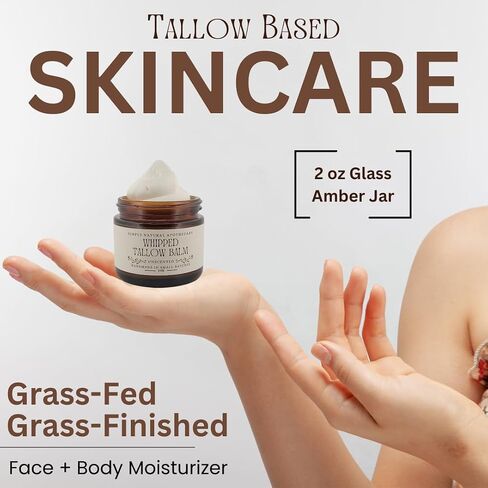 Tallow Balm - Whipped & Handmade - Marula OIl- Moisturizing Face and Body Cream/Butter -Unscented - Sensitive & Dry Skin, Eczema, Psoriasis, Acne - Grass Fed Cows - Vitamins A, K, D, E (Unscented) in Saudi Arabia