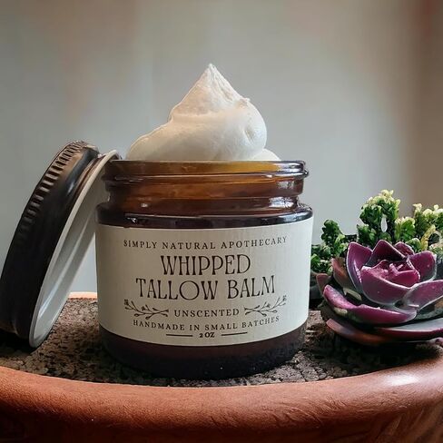 Tallow Balm - Whipped & Handmade - Marula OIl- Moisturizing Face and Body Cream/Butter -Unscented - Sensitive & Dry Skin, Eczema, Psoriasis, Acne - Grass Fed Cows - Vitamins A, K, D, E (Unscented) in Saudi Arabia