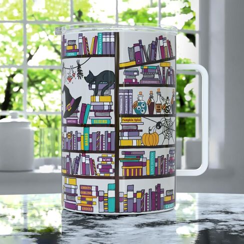 Spooky Halloween Book Library Travel Tumbler Coffee Mug with Lid, Gothic Witchy Bookish Gifts, Librarian Bookshelf Bookworm Bibliophile Cup (18oz) in Saudi Arabia