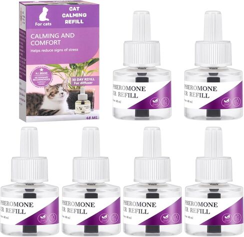 Cat Pheromones Calming Diffuser Refill, 6 Pack Cat Calming Diffuser Refills Kit, Relieve Anxiety Stress 180 Days for Cats Calm, 48ml Fit All Common Diffusers Plug in in Kuwait