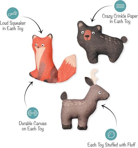 Fringe Studio "Forest Friends Canvas Dog Toy, Mini Toy Set of 3, PetShop Collection (521020) in Saudi Arabia