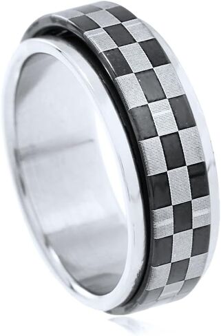 Checkered Ring Black Rings for Women Chunky Silver Rings Knuckle Statement Ring Rotating Spinner Rings for Teen Girls in Saudi Arabia