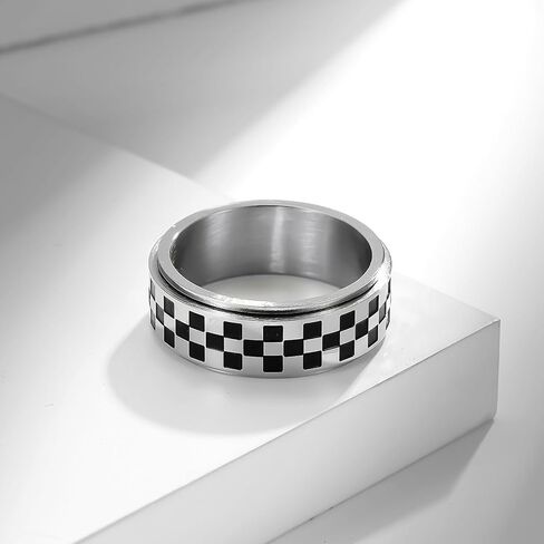 Checkered Ring Black Rings for Women Chunky Silver Rings Knuckle Statement Ring Rotating Spinner Rings for Teen Girls in Saudi Arabia
