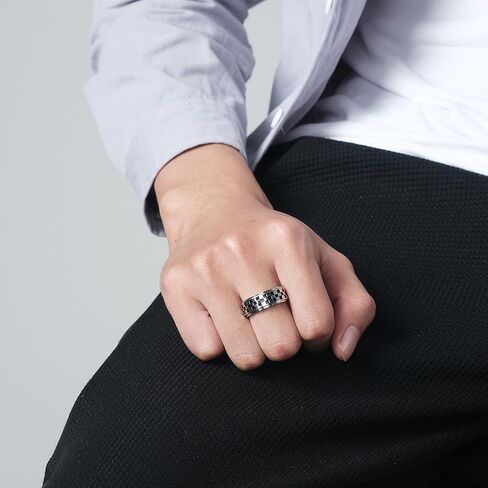 Checkered Ring Black Rings for Women Chunky Silver Rings Knuckle Statement Ring Rotating Spinner Rings for Teen Girls in Saudi Arabia