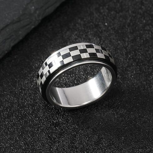 Checkered Ring Black Rings for Women Chunky Silver Rings Knuckle Statement Ring Rotating Spinner Rings for Teen Girls in Saudi Arabia
