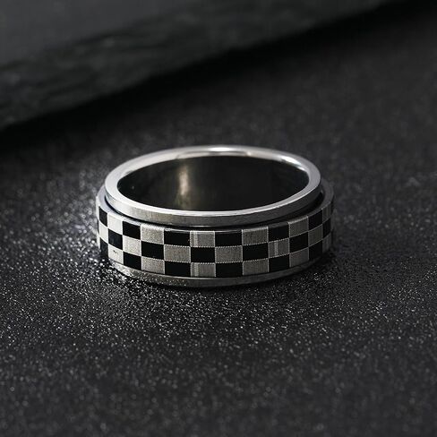 Checkered Ring Black Rings for Women Chunky Silver Rings Knuckle Statement Ring Rotating Spinner Rings for Teen Girls in Saudi Arabia