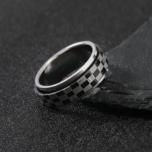 Checkered Ring Black Rings for Women Chunky Silver Rings Knuckle Statement Ring Rotating Spinner Rings for Teen Girls in Saudi Arabia