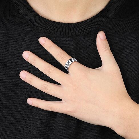 Checkered Ring Black Rings for Women Chunky Silver Rings Knuckle Statement Ring Rotating Spinner Rings for Teen Girls in Saudi Arabia