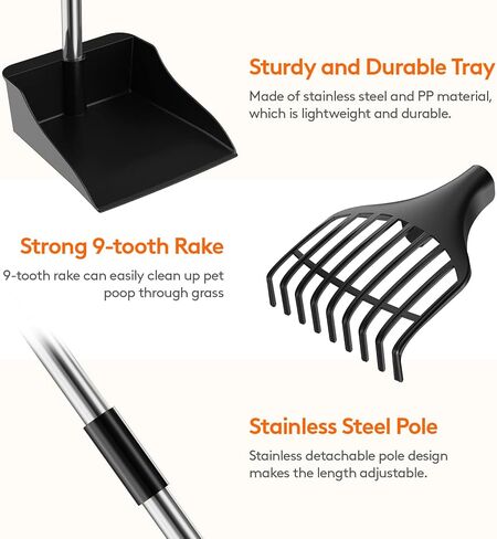 lifewit البلاستيك pooper scooper الكلب للفناء، خفيفة الوزن المحمولة الحيوانات الأليفة أنبوب مجرفة للكلاب المتوسطة / الصغيرة، القطب المعدني قابل للتعديل مقبض طويل أنبوب مغرفة مجموعة للمروج، ساحة، العشب in Kuwait