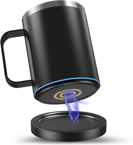 مجموعة أكواب القهوة وتدفئة الأكواب، كوب ذكي ذاتي التسخين، كوب من الفولاذ المقاوم للصدأ مع غطاء رشفة منزلق 12 أونصة، لسطح المكتب والمنزل والمكتب كوب المشروبات الساخنة، هدية لمحبي القهوة، تسخين يصل إلى 131 درجة فهرنهايت - 149 درجة فهرنهايت in Kuwait