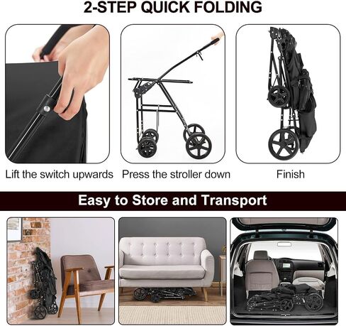 Double Pet Stroller for Dogs and Cats with 2 Detachable Carrier, Quick-Folding Dog Stroller for Medium Small Dogs Cats, 4 Wheels, Black in Saudi Arabia