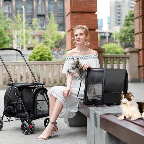 Double Pet Stroller for Dogs and Cats with 2 Detachable Carrier, Quick-Folding Dog Stroller for Medium Small Dogs Cats, 4 Wheels, Black in Saudi Arabia