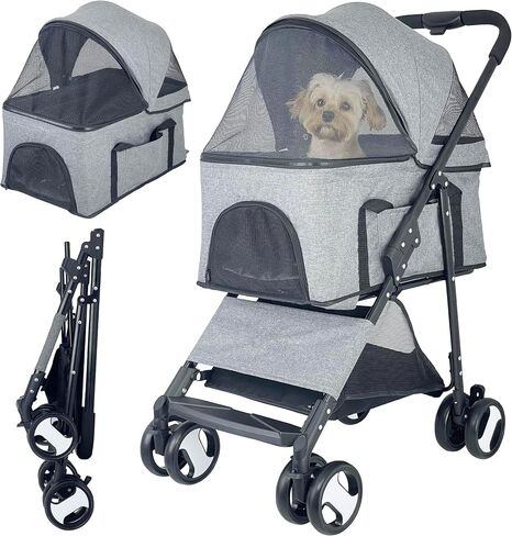 3-in-1 Dog Stroller for Medium Dogs, Foldable and Detachable Carrier Pet Stroller for 2 Dogs/Cats, Easy One-Hand Fold, Perfect for Dogs & Cats, up to 44lbs(Grey) in Saudi Arabia