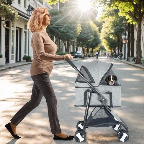 3-in-1 Dog Stroller for Medium Dogs, Foldable and Detachable Carrier Pet Stroller for 2 Dogs/Cats, Easy One-Hand Fold, Perfect for Dogs & Cats, up to 44lbs(Grey) in Saudi Arabia