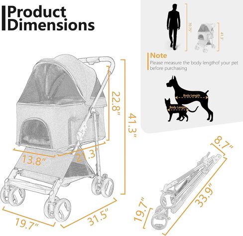 3-in-1 Dog Stroller for Medium Dogs, Foldable and Detachable Carrier Pet Stroller for 2 Dogs/Cats, Easy One-Hand Fold, Perfect for Dogs & Cats, up to 44lbs(Grey) in Saudi Arabia