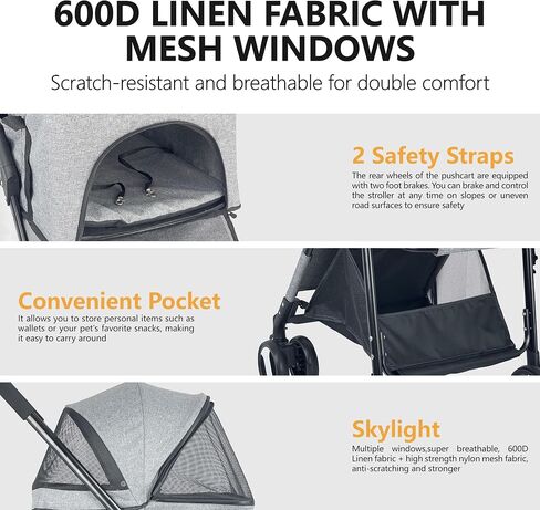 3-in-1 Dog Stroller for Medium Dogs, Foldable and Detachable Carrier Pet Stroller for 2 Dogs/Cats, Easy One-Hand Fold, Perfect for Dogs & Cats, up to 44lbs(Grey) in Saudi Arabia