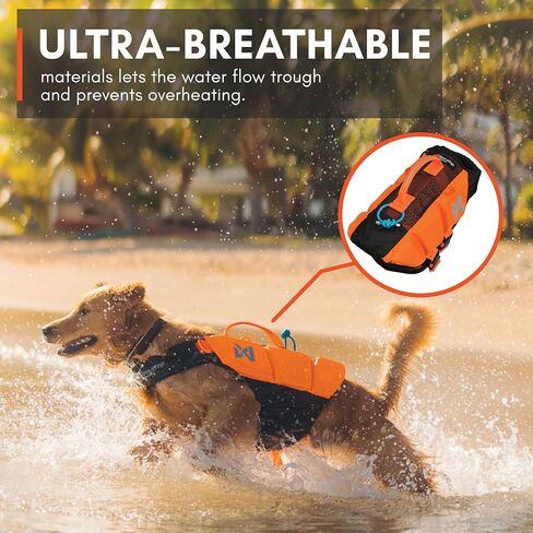 Non-stop dogwear Protector life jacket, Innovative dog life jacket, Breathable dog swimming vest with ergonomic design for full freedom of movement, Black/orange, size 3 in Saudi Arabia
