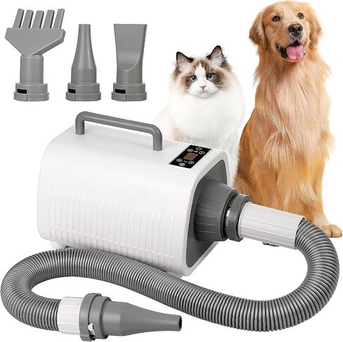 Dog Blow Dryer Quick-Drying, Ionic Dog Hair Dryer Blower with Heater, High Velocity Dog Dryer for Pet Grooming, Cat Dryer, 9 Heat & Speed Settings, 3 Nozzles - Grey in Saudi Arabia