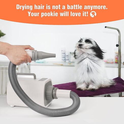 Dog Blow Dryer Quick-Drying, Ionic Dog Hair Dryer Blower with Heater, High Velocity Dog Dryer for Pet Grooming, Cat Dryer, 9 Heat & Speed Settings, 3 Nozzles - Grey in Saudi Arabia