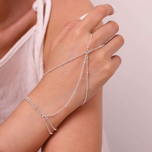 Hand Chain Bracelet Ring Bracelet Hand Chain Simple Gold Finger Bracelet Ring Hand Chain Slave Bracelets Dainty Boho Summer Beach Jewelry Gifts for Women(Gold, Style C) in Saudi Arabia