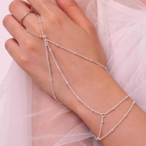 Hand Chain Bracelet Ring Bracelet Hand Chain Simple Gold Finger Bracelet Ring Hand Chain Slave Bracelets Dainty Boho Summer Beach Jewelry Gifts for Women(Gold, Style C) in Saudi Arabia