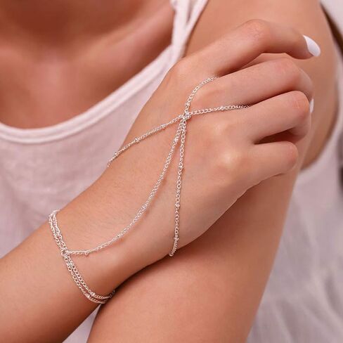 Hand Chain Bracelet Ring Bracelet Hand Chain Simple Gold Finger Bracelet Ring Hand Chain Slave Bracelets Dainty Boho Summer Beach Jewelry Gifts for Women(Gold, Style C) in Saudi Arabia