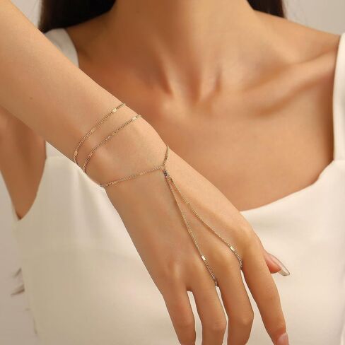Hand Chain Bracelet Ring Bracelet Hand Chain Simple Gold Finger Bracelet Ring Hand Chain Slave Bracelets Dainty Boho Summer Beach Jewelry Gifts for Women(Gold, Style C) in Saudi Arabia