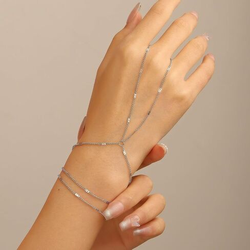 Hand Chain Bracelet Ring Bracelet Hand Chain Simple Gold Finger Bracelet Ring Hand Chain Slave Bracelets Dainty Boho Summer Beach Jewelry Gifts for Women(Gold, Style C) in Saudi Arabia