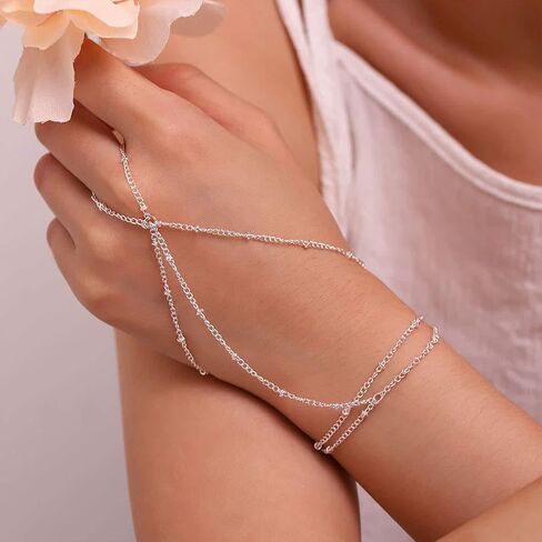 Hand Chain Bracelet Ring Bracelet Hand Chain Simple Gold Finger Bracelet Ring Hand Chain Slave Bracelets Dainty Boho Summer Beach Jewelry Gifts for Women(Gold, Style C) in Saudi Arabia