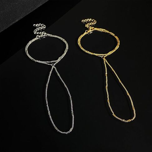 Hand Chain Bracelet Ring Bracelet Hand Chain Simple Gold Finger Bracelet Ring Hand Chain Slave Bracelets Dainty Boho Summer Beach Jewelry Gifts for Women(Gold, Style C) in Saudi Arabia