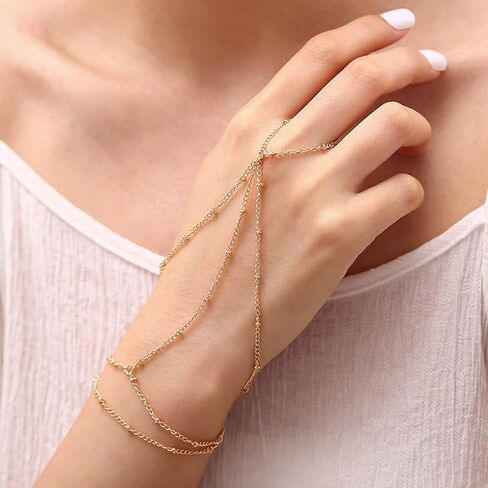 Hand Chain Bracelet Ring Bracelet Hand Chain Simple Gold Finger Bracelet Ring Hand Chain Slave Bracelets Dainty Boho Summer Beach Jewelry Gifts for Women(Gold, Style C) in Kuwait