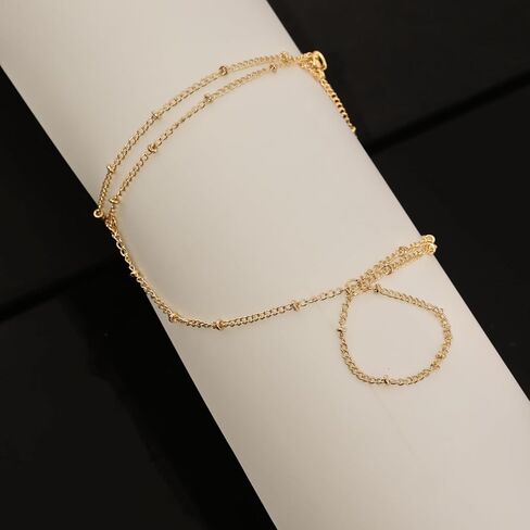 Hand Chain Bracelet Ring Bracelet Hand Chain Simple Gold Finger Bracelet Ring Hand Chain Slave Bracelets Dainty Boho Summer Beach Jewelry Gifts for Women(Gold, Style C) in Kuwait