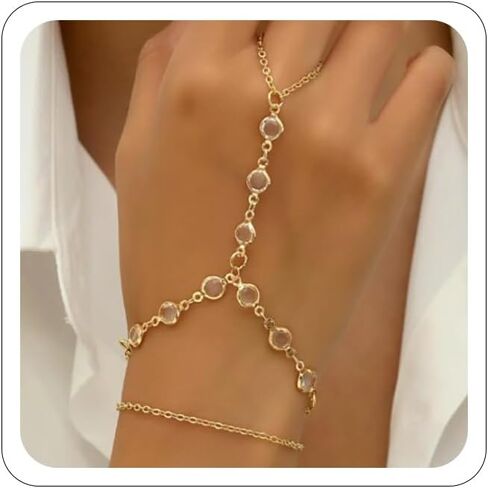 Ring Bracelet Hand Chain Bracelet Dainty Gold Finger Bracelet Turquoise Zircon Ring Hand Chain Slave Bracelets Simple Boho Summer Beach Jewelry Gifts for Women(Gold, Style A) in Saudi Arabia