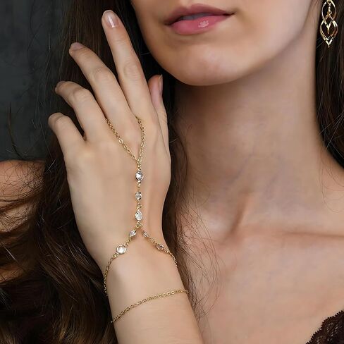 Ring Bracelet Hand Chain Bracelet Dainty Gold Finger Bracelet Turquoise Zircon Ring Hand Chain Slave Bracelets Simple Boho Summer Beach Jewelry Gifts for Women(Gold, Style A) in Saudi Arabia