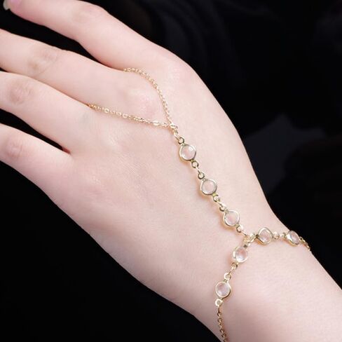 Ring Bracelet Hand Chain Bracelet Dainty Gold Finger Bracelet Turquoise Zircon Ring Hand Chain Slave Bracelets Simple Boho Summer Beach Jewelry Gifts for Women(Gold, Style A) in Saudi Arabia