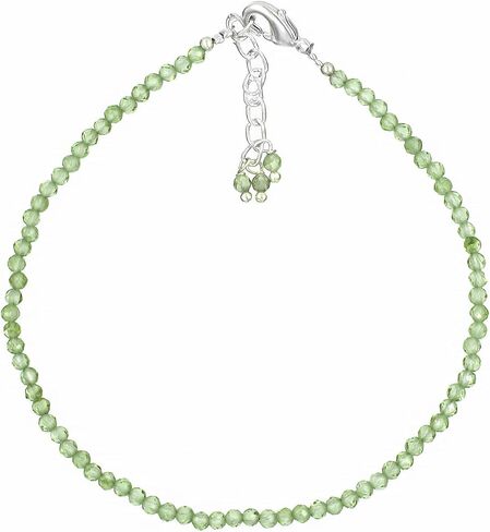Natural Peridot Beads Bracelet Micro Faceted Gemstones Jewelry For Her, August Birthstone Energy Healing Crystals, Silver Plated Chain 8 inch, Christmas Gifts in Saudi Arabia