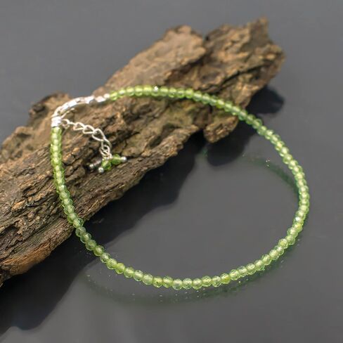 Natural Peridot Beads Bracelet Micro Faceted Gemstones Jewelry For Her, August Birthstone Energy Healing Crystals, Silver Plated Chain 8 inch, Christmas Gifts in Saudi Arabia