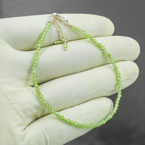Natural Peridot Beads Bracelet Micro Faceted Gemstones Jewelry For Her, August Birthstone Energy Healing Crystals, Silver Plated Chain 8 inch, Christmas Gifts in Saudi Arabia