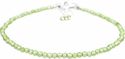 Natural Peridot Beads Bracelet Micro Faceted Gemstones Jewelry For Her, August Birthstone Energy Healing Crystals, Silver Plated Chain 8 inch, Christmas Gifts in Saudi Arabia