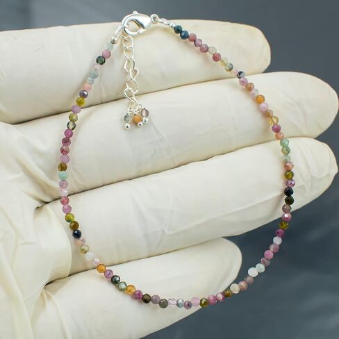 Natural Peridot Beads Bracelet Micro Faceted Gemstones Jewelry For Her, August Birthstone Energy Healing Crystals, Silver Plated Chain 8 inch, Christmas Gifts in Saudi Arabia