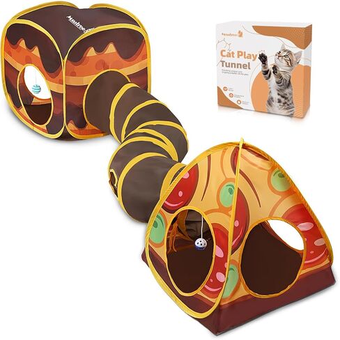 Cat Tunnel Toy and Cubes Combo Cat Tunnels for Indoor Cats Tube with Play Ball,Interactive Crinkle Collapsible Tent for Hiding Hunting and Resting, All in One Set of 3, Pizza in Saudi Arabia