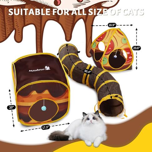 Cat Tunnel Toy and Cubes Combo Cat Tunnels for Indoor Cats Tube with Play Ball,Interactive Crinkle Collapsible Tent for Hiding Hunting and Resting, All in One Set of 3, Pizza in Saudi Arabia