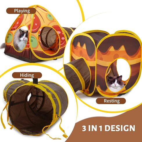 Cat Tunnel Toy and Cubes Combo Cat Tunnels for Indoor Cats Tube with Play Ball,Interactive Crinkle Collapsible Tent for Hiding Hunting and Resting, All in One Set of 3, Pizza in Saudi Arabia