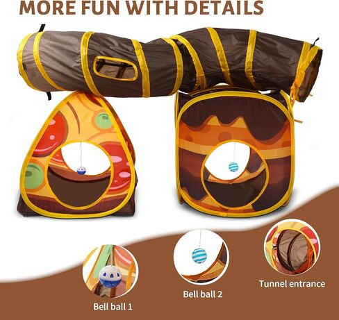 Cat Tunnel Toy and Cubes Combo Cat Tunnels for Indoor Cats Tube with Play Ball,Interactive Crinkle Collapsible Tent for Hiding Hunting and Resting, All in One Set of 3, Pizza in Saudi Arabia