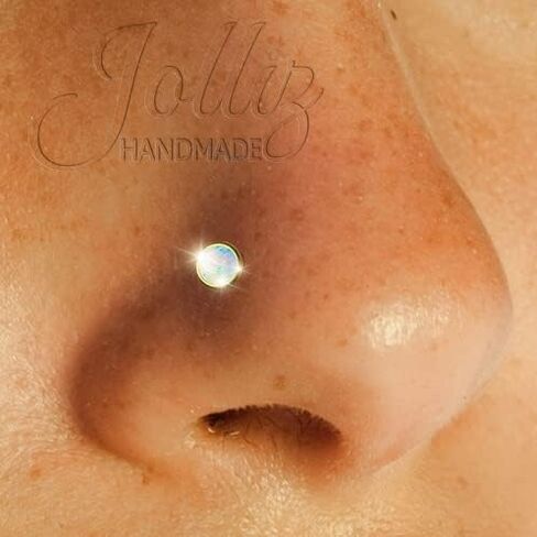 14k Gold Filled Nose Stud With White Opal - 22G L Shape Opal Nose Piercing Stud - 3mm Opal Nose Pin in Saudi Arabia